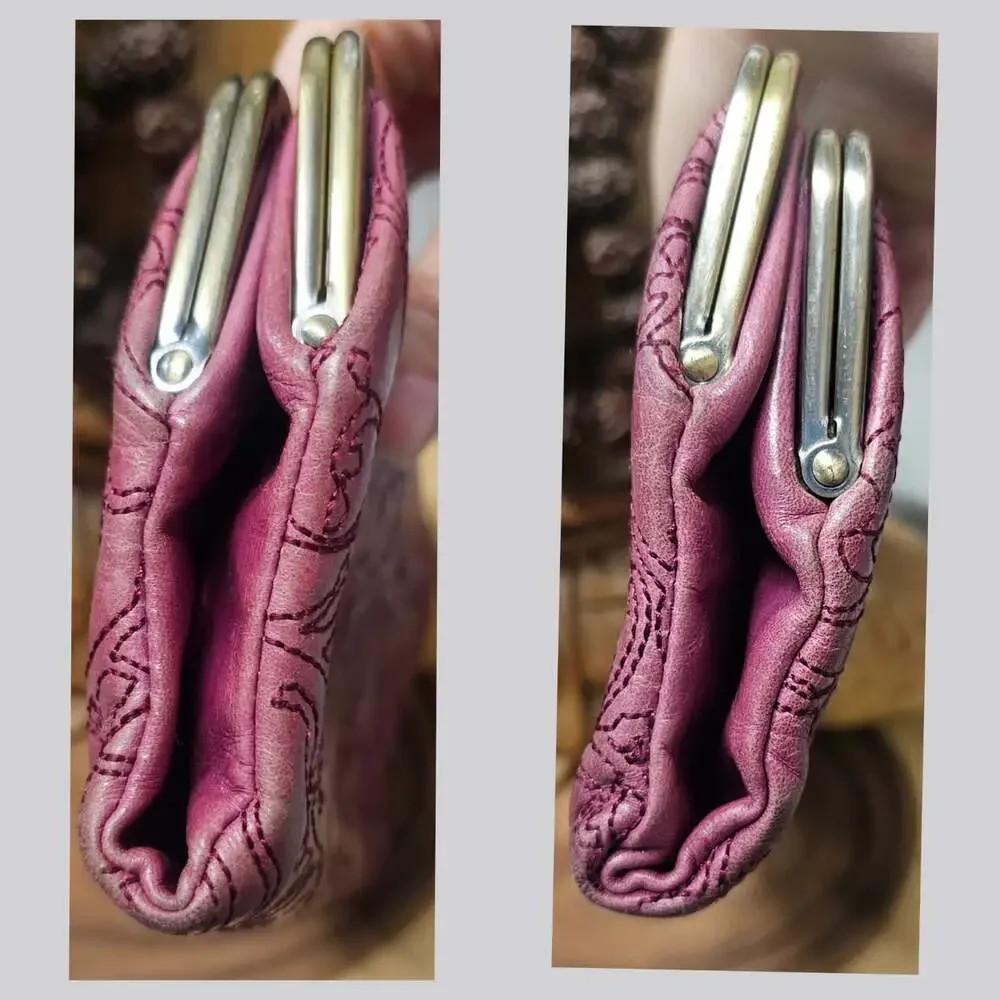 Hobo International Lauren Purple Mulberry Embroidered Leather Clutch Wallet
